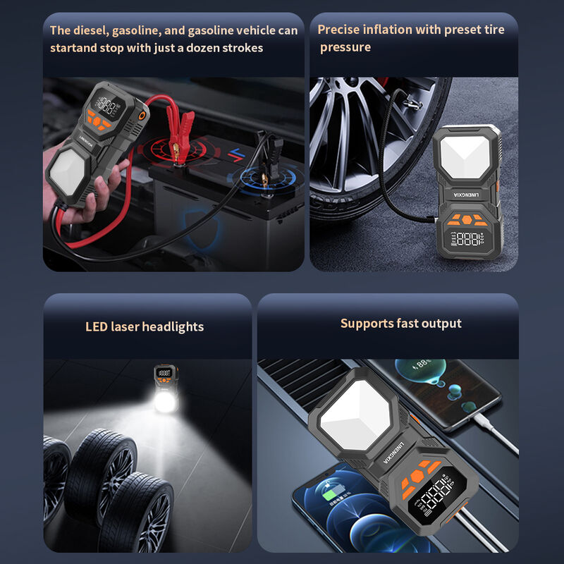 Multifunctional 4 In 1 Car Jump Starter Pack 1200A Portable Jump Starter Pack QC3.0 Fast Charging