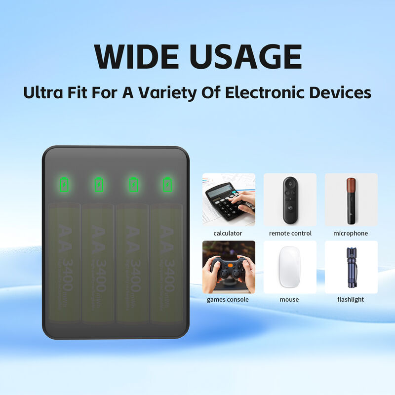 3400mWh AA Baterai isi ulang 1.5V AA Baterai Lithium isi ulang dengan 1000 siklus hidup