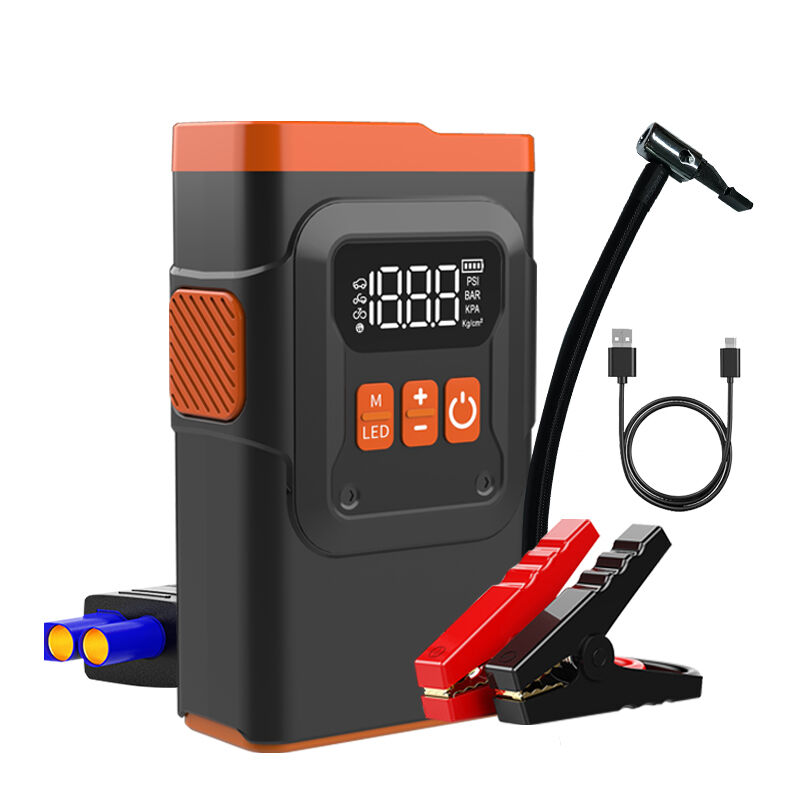 8000mAh Car Battery Jump Starter Lithium Ion With Air Inflator And Flashlight