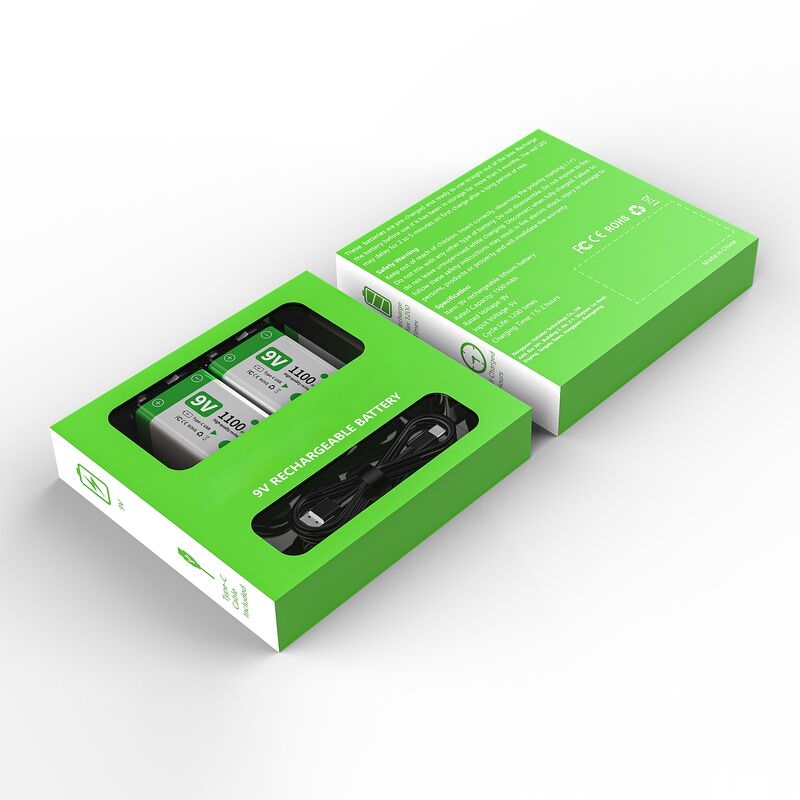1100mAh DC 9V Rechargeable Lithium Ion batteries  Prismatic Type C 800 Cycles Life