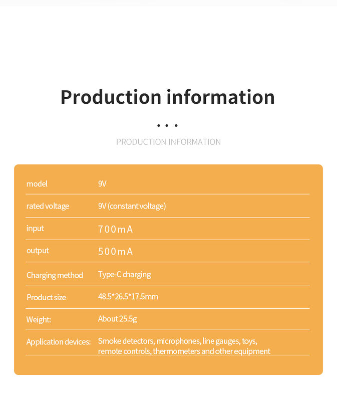 Type C 9V Rechargeable Batteries 1200mAh Rechargeable Lithium Battery Fast Charging 800 Cycles Life