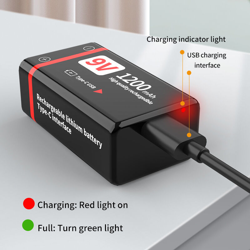 Type C 9V Rechargeable Batteries 1200mAh Rechargeable Lithium Battery Fast Charging 800 Cycles Life