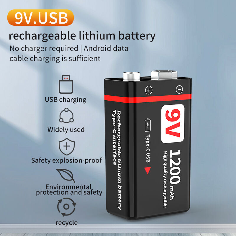 Type C 9V Rechargeable Batteries 1200mAh Rechargeable Lithium Battery Fast Charging 800 Cycles Life