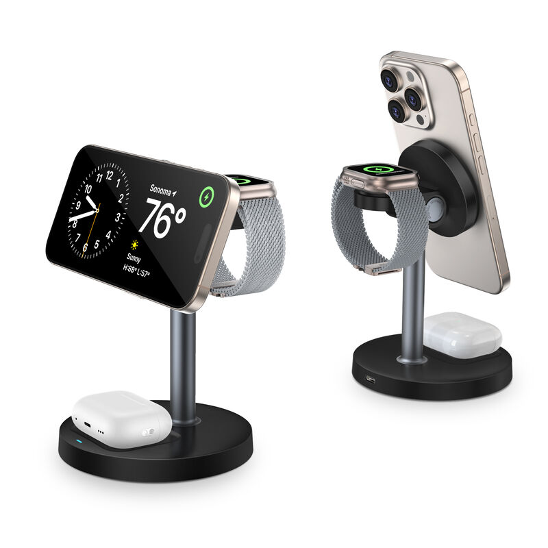Portable Charging Station with 15W Wireless Charging 360° Adjustable Magnetic Hub and Intelligent Protection for Apple Devices