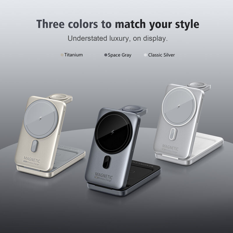Ultra Slim 3-in-1 Magnetic Wireless Charger with 360° Adjustable Stand for iPhone, Apple Watch, and AirPods