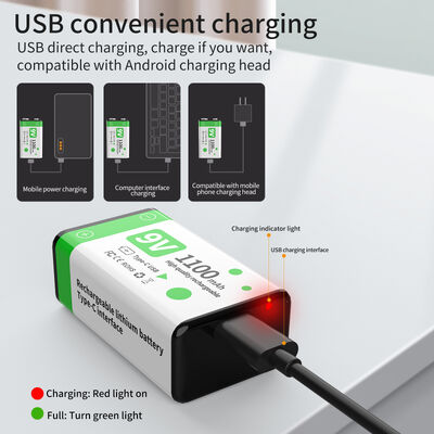 1100mAh 9V Lithium-Ionen Akku-Pack USB-C für Elektrowerkzeuge und Haushaltsgeräte