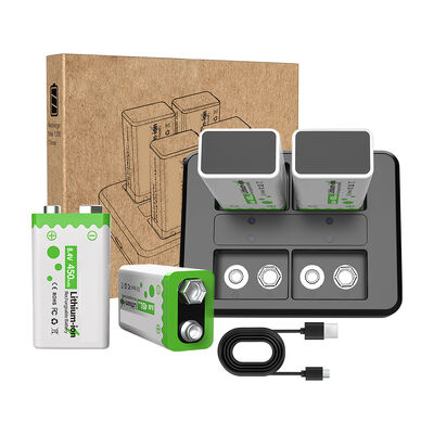 450mAh 9V Rechargeable Batteries 1200 Cycles Rechargeable Li Ion Battery For Fast Charging